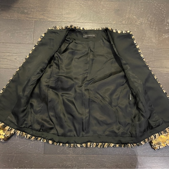 Zara Gold Tan Sequinned Embroidered Tweed Blazer Jacket 7853/661 xsmall - Picture 3 of 5